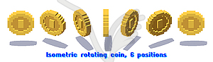 Набор вращающихся пиксельных монет для игры или приложения - векторный клипарт Royalty-Free