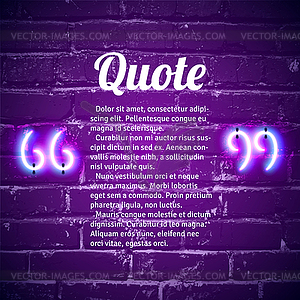 Retro neon glowing quote marks frame on wall - royalty-free vector clipart