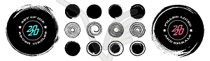 Collection of abstract brushed black ink circles, - vector image