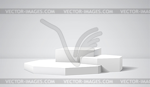 Pedestal with 3D cube, polygons and realistic shado - vector image