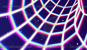 Neon tunnel in space with 80s styled lazer lines fo - vector image