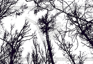 Tree tops in sky with dotwork style. Creepy naked - vector clipart