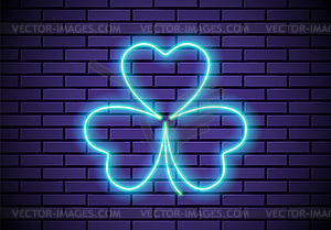 Neon Patrick`s Day clover leaf or shamrock on - vector clip art