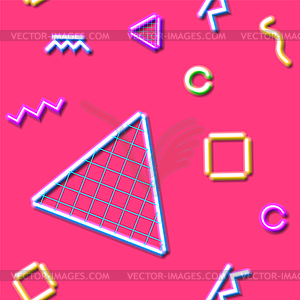 Neon seamless pattern with and 80s or 90s abstract - vector clipart