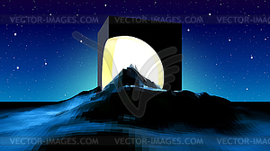 Abstract alien landscape with mysterious ruins of - vector image
