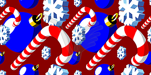 Christmas seamless pattern with striped sugar cane - vector image