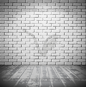 White brick room with wooden floor - stock vector clipart