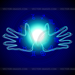 Hands with astrology signs - vector clip art