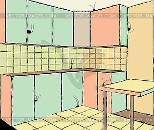 Kitchen with cockroachers - vector image