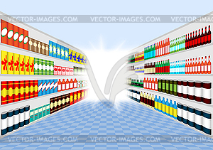 Supermarket shelves corridor - vector image