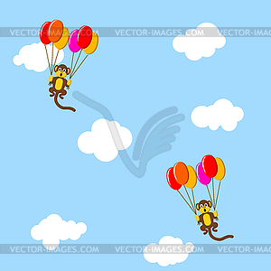 Monkeys in sky with bubbles - vector image