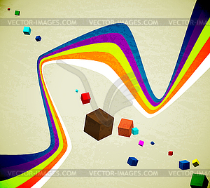 Flying cubes and ribbons - vector clipart