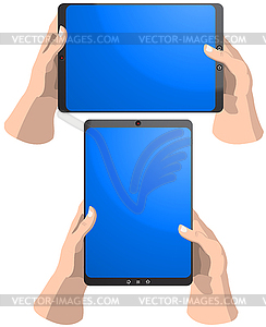 Tablet PC in hands - vector clip art