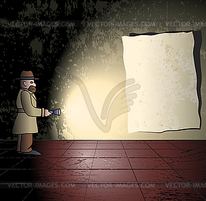 Detective in grungy room - vector clip art