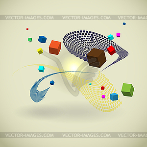 Flying cubes abstraction - vector clipart