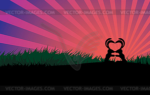 Kissing rabbits couple silhouette - vector clipart