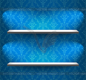 Shelves on blue wall - vector clipart