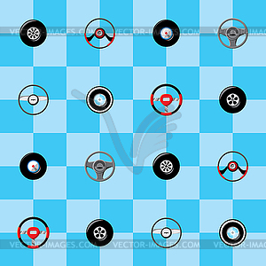 Automotive childish wallpaper with steering wheels - vector clipart