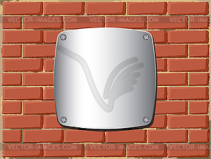Metal shield on brick wall - vector clip art