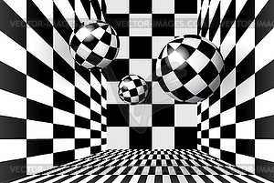 Magic balls in checkered room - vector clipart / vector image