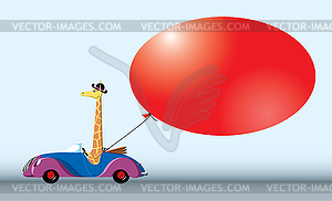 Giraffe on car with bubble - vector image
