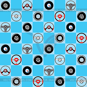 Automotive childish wallpaper with steering wheels - vector clipart