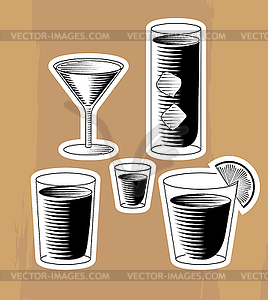 Set of woodcut cocktails - vector clipart