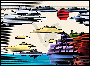 Woodcut landscape - royalty-free vector image