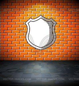 Shield on brick wall - vector clipart