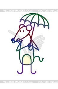 Cartoon mouse with umbrella - vector clipart