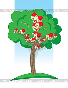 Houses growing on tree - stock vector clipart