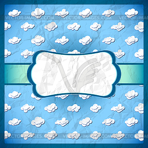 Crumpled vintage frame with clouds - vector clipart