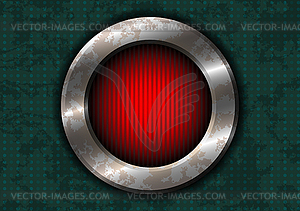 Rusty metal circle with red lamp - color vector clipart