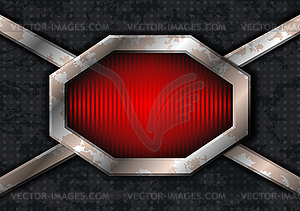 Metal hex frame on grungy metal - vector clip art