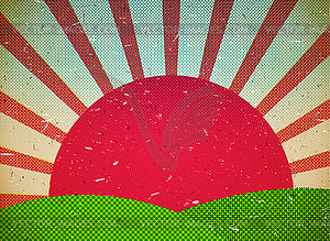 Scratched cardboard card with sun - vector image