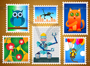 Набор красочных почтовых марок - изображение в векторном формате