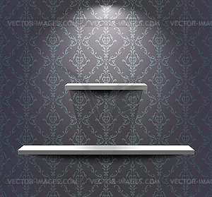 Shelves in grey room - vector image