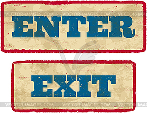 Aged enter and exit signs - vector image