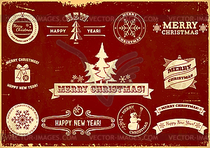 Set of Christmas vintage labels - vector image