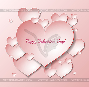 Valentines Day card with paper hearts - vector image