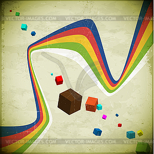 Flying cubes and ribbons - vector image