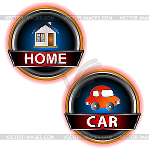 Buttons home and car - vector clipart / vector image