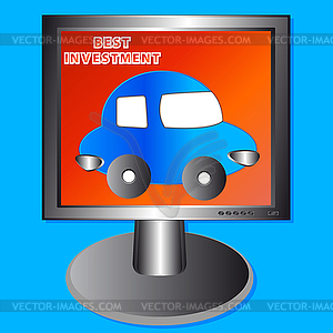 Car in monitor - vector clip art