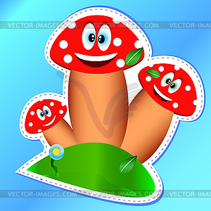 Three fungi on glade - vector clipart