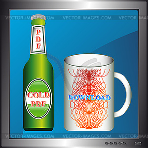 Bottle and mug - color vector clipart