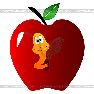 Apple with worm - vector image