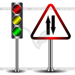 Traffic light and road sign - vector clipart