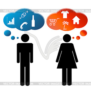 Thinking men and women - color vector clipart