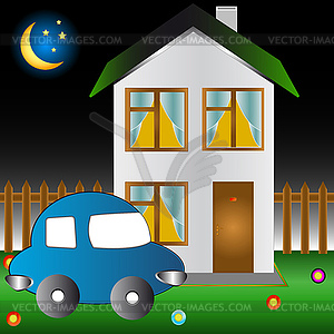Car and house - vector image
