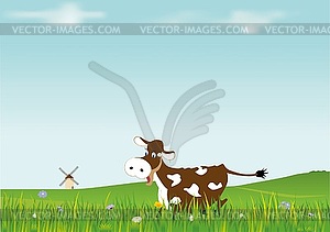 Cow on a meadow - vector image